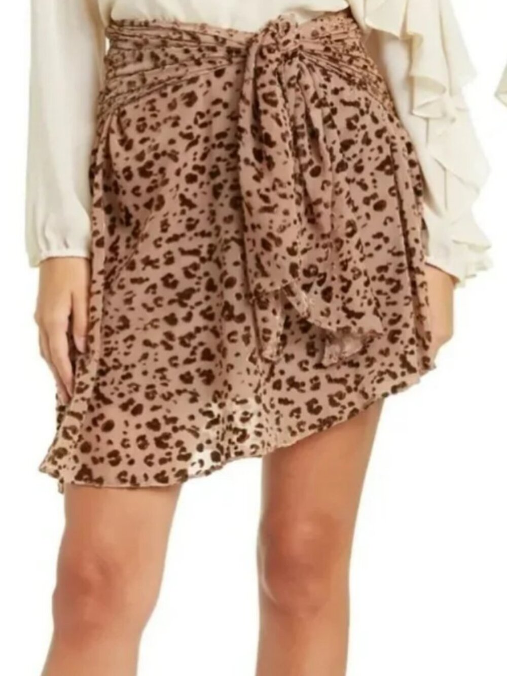 Haute Hippie Flowy Flutter Asymmetric Edith Leopard-Devoré Drape Skirt Tan/Brown